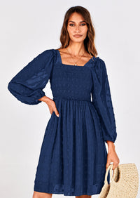 BTFBM Womens Long Sleeve Dress Vacation Square Neck Smocked Floral Swiss Dot Mini Boho Spring Wedding Guest Dresses 2026 PRETTYGARDEN