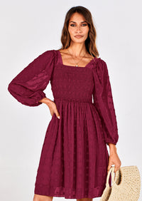 BTFBM Womens Long Sleeve Dress Vacation Square Neck Smocked Floral Swiss Dot Mini Boho Spring Wedding Guest Dresses 2026 PRETTYGARDEN