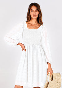 BTFBM Womens Long Sleeve Dress Vacation Square Neck Smocked Floral Swiss Dot Mini Boho Spring Wedding Guest Dresses 2026 PRETTYGARDEN