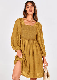 BTFBM Womens Long Sleeve Dress Vacation Square Neck Smocked Floral Swiss Dot Mini Boho Spring Wedding Guest Dresses 2026 PRETTYGARDEN