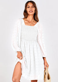 BTFBM Womens Long Sleeve Dress Vacation Square Neck Smocked Floral Swiss Dot Mini Boho Spring Wedding Guest Dresses 2026 PRETTYGARDEN