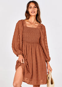 BTFBM Womens Long Sleeve Dress Vacation Square Neck Smocked Floral Swiss Dot Mini Boho Spring Wedding Guest Dresses 2026 PRETTYGARDEN