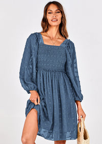 BTFBM Womens Long Sleeve Dress Vacation Square Neck Smocked Floral Swiss Dot Mini Boho Spring Wedding Guest Dresses 2026 PRETTYGARDEN