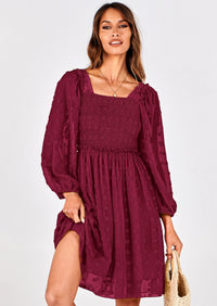 BTFBM Womens Long Sleeve Dress Vacation Square Neck Smocked Floral Swiss Dot Mini Boho Spring Wedding Guest Dresses 2026 PRETTYGARDEN