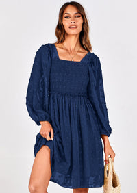 BTFBM Womens Long Sleeve Dress Vacation Square Neck Smocked Floral Swiss Dot Mini Boho Spring Wedding Guest Dresses 2026 PRETTYGARDEN