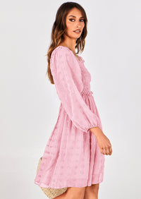 BTFBM Womens Long Sleeve Dress Vacation Square Neck Smocked Floral Swiss Dot Mini Boho Spring Wedding Guest Dresses 2026 PRETTYGARDEN