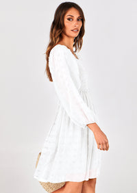 BTFBM Womens Long Sleeve Dress Vacation Square Neck Smocked Floral Swiss Dot Mini Boho Spring Wedding Guest Dresses 2026 PRETTYGARDEN