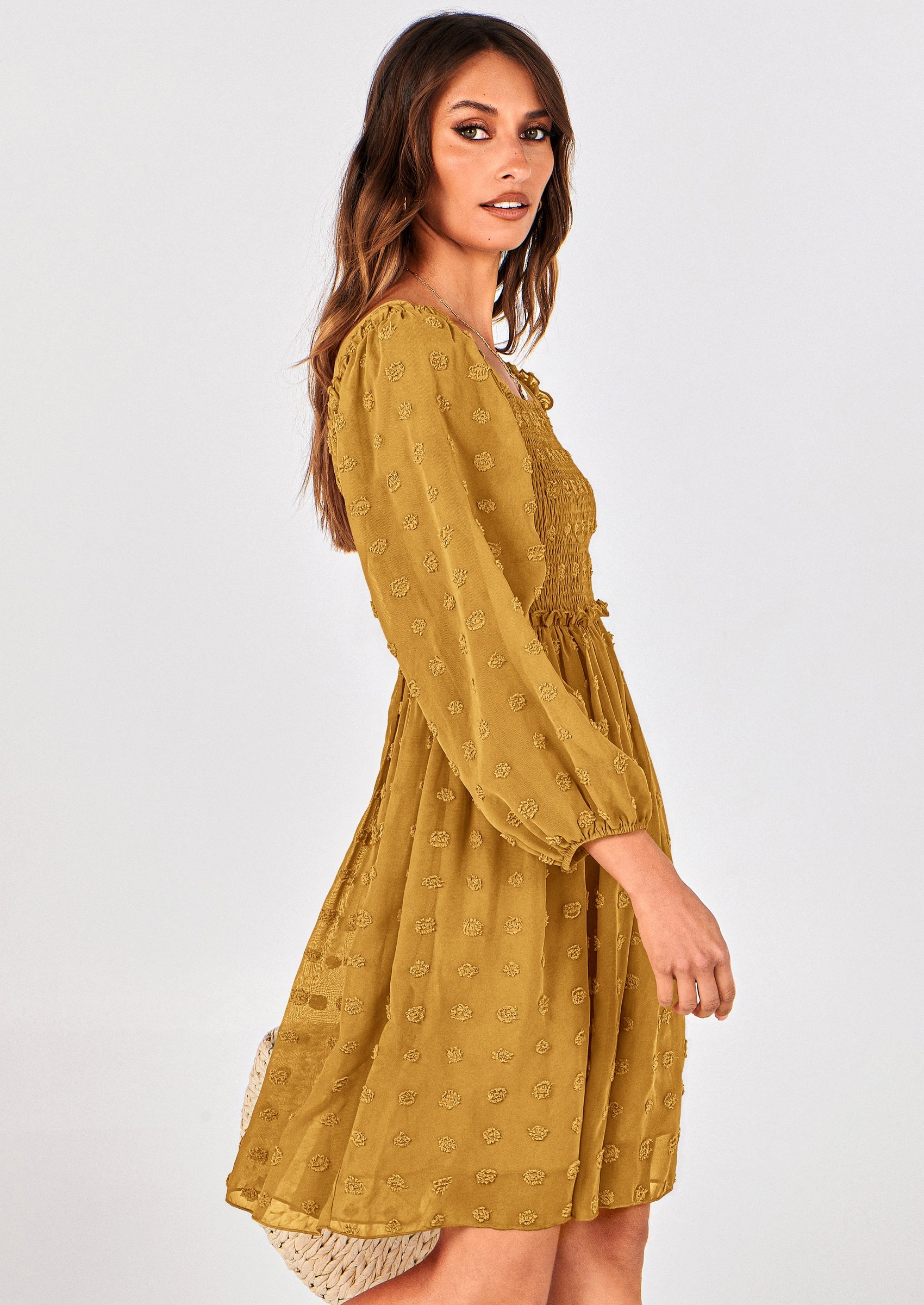 BTFBM Womens Long Sleeve Dress Vacation Square Neck Smocked Floral Swiss Dot Mini Boho Spring Wedding Guest Dresses 2026 PRETTYGARDEN