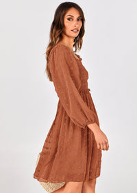 BTFBM Womens Long Sleeve Dress Vacation Square Neck Smocked Floral Swiss Dot Mini Boho Spring Wedding Guest Dresses 2026 PRETTYGARDEN