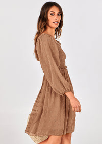 BTFBM Womens Long Sleeve Dress Vacation Square Neck Smocked Floral Swiss Dot Mini Boho Spring Wedding Guest Dresses 2026 PRETTYGARDEN