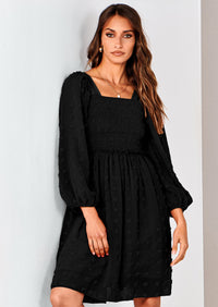 BTFBM Womens Long Sleeve Dress Vacation Square Neck Smocked Floral Swiss Dot Mini Boho Spring Wedding Guest Dresses 2026 PRETTYGARDEN