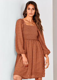 BTFBM Womens Long Sleeve Dress Vacation Square Neck Smocked Floral Swiss Dot Mini Boho Spring Wedding Guest Dresses 2026 PRETTYGARDEN