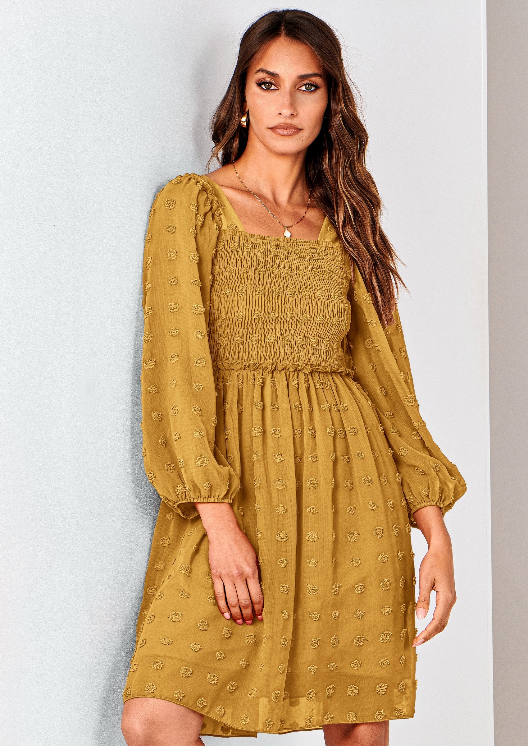 BTFBM Womens Long Sleeve Dress Vacation Square Neck Smocked Floral Swiss Dot Mini Boho Spring Wedding Guest Dresses 2026 PRETTYGARDEN