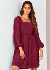 BTFBM Womens Long Sleeve Dress Vacation Square Neck Smocked Floral Swiss Dot Mini Boho Spring Wedding Guest Dresses 2026 PRETTYGARDEN