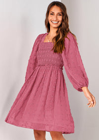 BTFBM Womens Long Sleeve Dress Vacation Square Neck Smocked Floral Swiss Dot Mini Boho Spring Wedding Guest Dresses 2026 PRETTYGARDEN