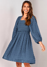 BTFBM Womens Long Sleeve Dress Vacation Square Neck Smocked Floral Swiss Dot Mini Boho Spring Wedding Guest Dresses 2026 PRETTYGARDEN