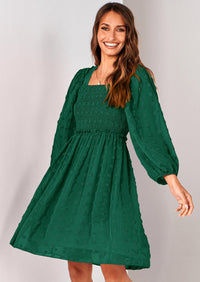 BTFBM Womens Long Sleeve Dress Vacation Square Neck Smocked Floral Swiss Dot Mini Boho Spring Wedding Guest Dresses 2026 PRETTYGARDEN