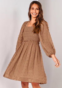 BTFBM Womens Long Sleeve Dress Vacation Square Neck Smocked Floral Swiss Dot Mini Boho Spring Wedding Guest Dresses 2026 PRETTYGARDEN