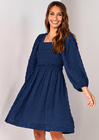 BTFBM Womens Long Sleeve Dress Vacation Square Neck Smocked Floral Swiss Dot Mini Boho Spring Wedding Guest Dresses 2026 PRETTYGARDEN