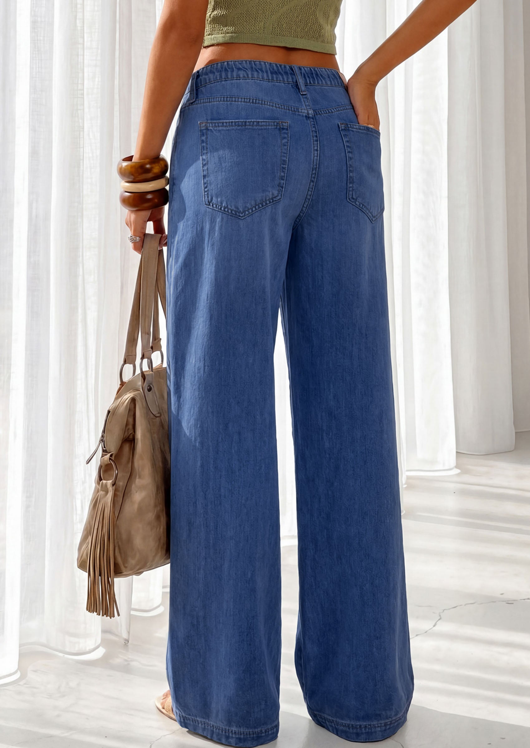 PRETTYGARDEN Womens Wide Leg Jeans High Waisted Stretchy Baggy Straight Leg Drawstring Trendy Denim Pants 2026 Summer