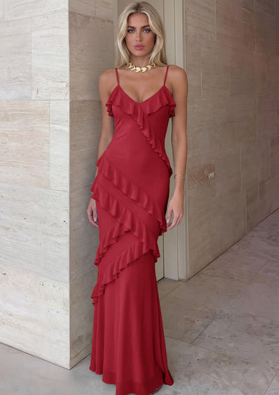 PRETTYGARDEN Women Wedding Guest Cocktail Maxi Dress Spaghetti Strap Sleeveless V Neck Bodycon Mesh Party Summer Outfits