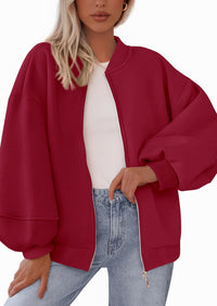 KIRUNDO Oversized Sweatshirt for Women Zip Up Bomber Jacket Fall Fashion Casual Long Sleeve Outerwear Winter Outfits PRETTYGARDEN