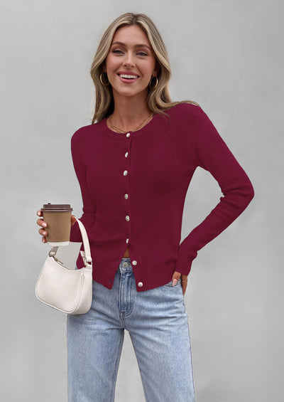 PRETTYGARDEN Fall Fitted Cardigan Sweaters for Women Button Down  | Basic Crewneck Long Sleeve Sweater Tops, Ribbed Trim, Slim Fit, Open Front, Daily Wear, Work, Date, Travel, Fashion Clothing