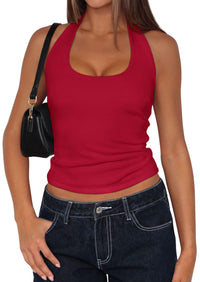 PRETTYGARDEN Women's Summer Halter Tank Tops Y2K Sleeveless Slim Fitted Backless Shirts Going Out Spring Workout Clothes PRETTYGARDEN