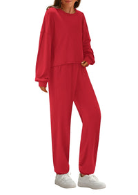 PRETTYGARDEN Women's Two Piece Outfits Lounge Sets Long Sleeve Pullover Tops Sweatpants Fall Fashion Matching Clothing