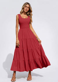 PRETTYGARDEN Women's 2026 Casual Loose Plain Maxi Sundress Smocked Tank Dress Sleeveless Summer Beach Tiered Long Dresses