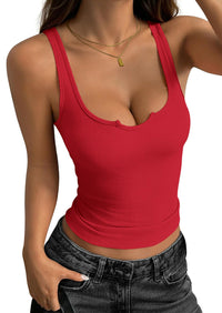 PRETTYGARDEN Scoop Neck V Notch Ribbed Tank Tops for Women Trendy Sleeveless Fitted Shirts Basic Tees Cute Y2k Clothes PRETTYGARDEN