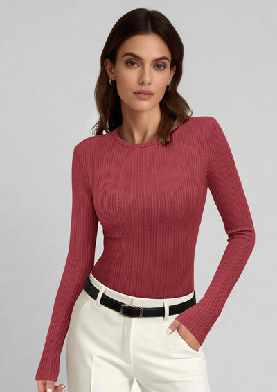 PRETTYGARDEN Crew Neck Long Sleeve Cute Going Out Tops for Women Casual Basic Slim Fit Womens Pullover Shirts PRETTYGARDEN