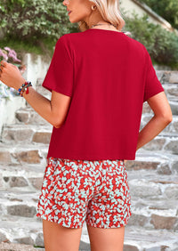 PRETTYGARDEN Women's Summer 2 Piece Outfits Lounge Sets Short Sleeve Tee Shirts Tops Blouses Pockets Printed Shorts Tracksuit