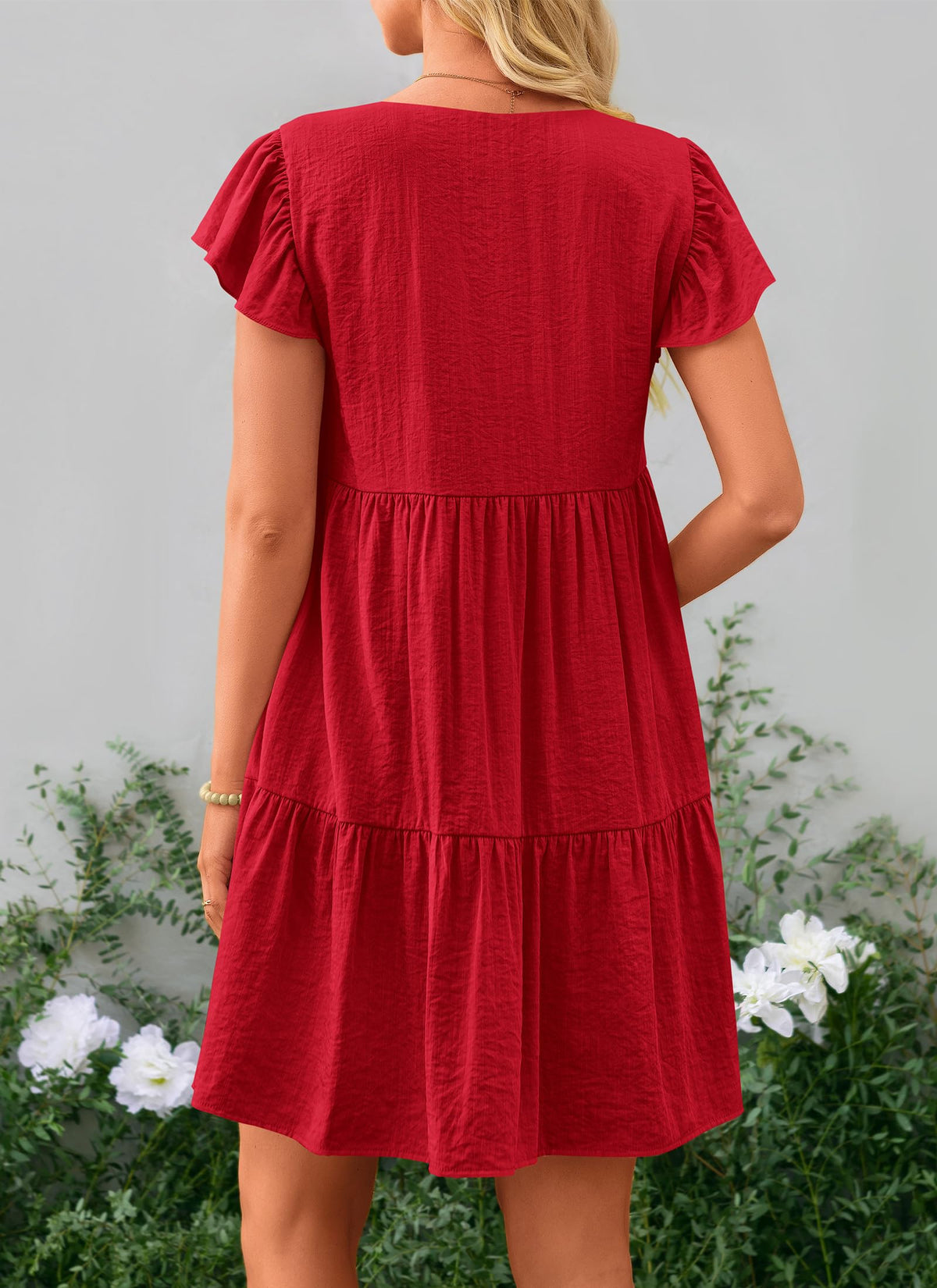 Summer Casual Cap Sleeve V Neck Tiered Ruffle Swing A Line Dresses