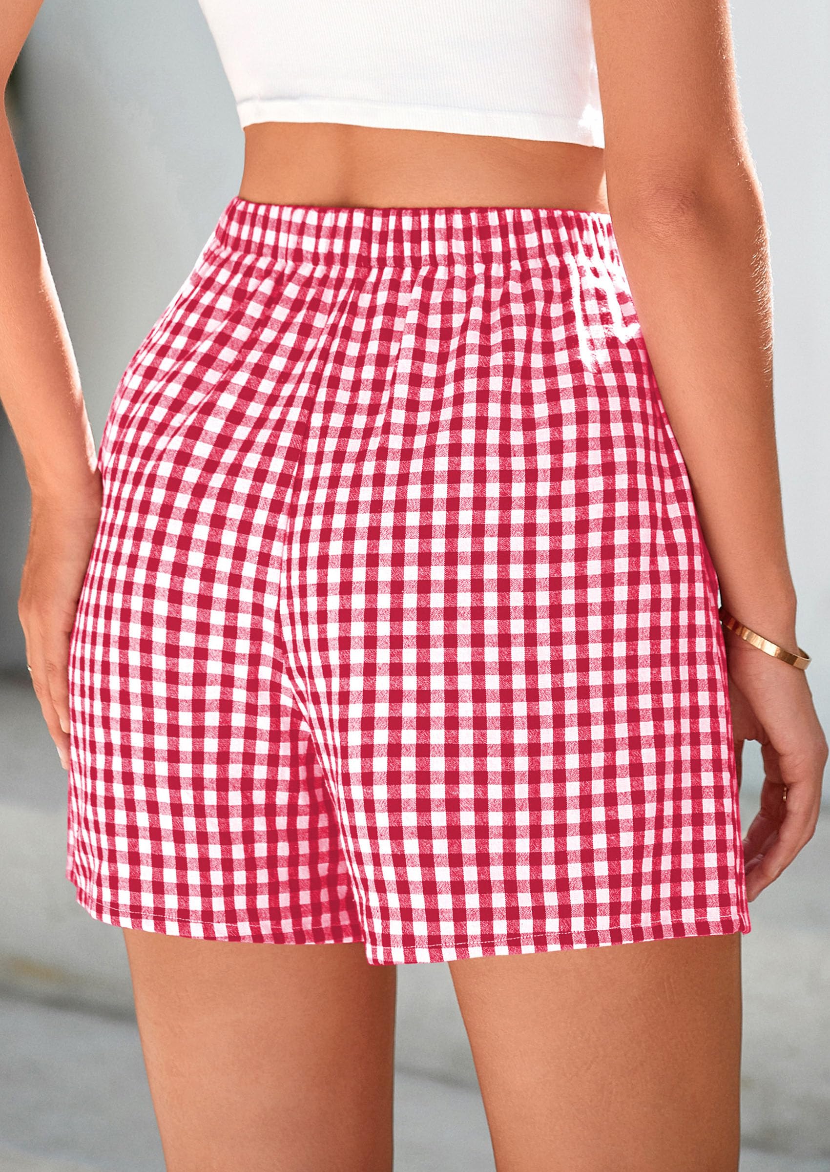 PRETTYGARDEN Womens Shorts Boxers Summer Gingham Pajama Lounge Sleep Y2K Plaid Pj Shorts Beach Bottoms