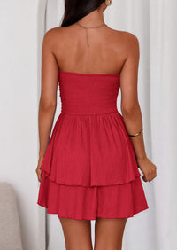 PRETTYGARDEN Women's Summer Strapless Tube Mini Dress Off Shoulder Smocked Ruffle A Line Flowy Short Party Club Dresses