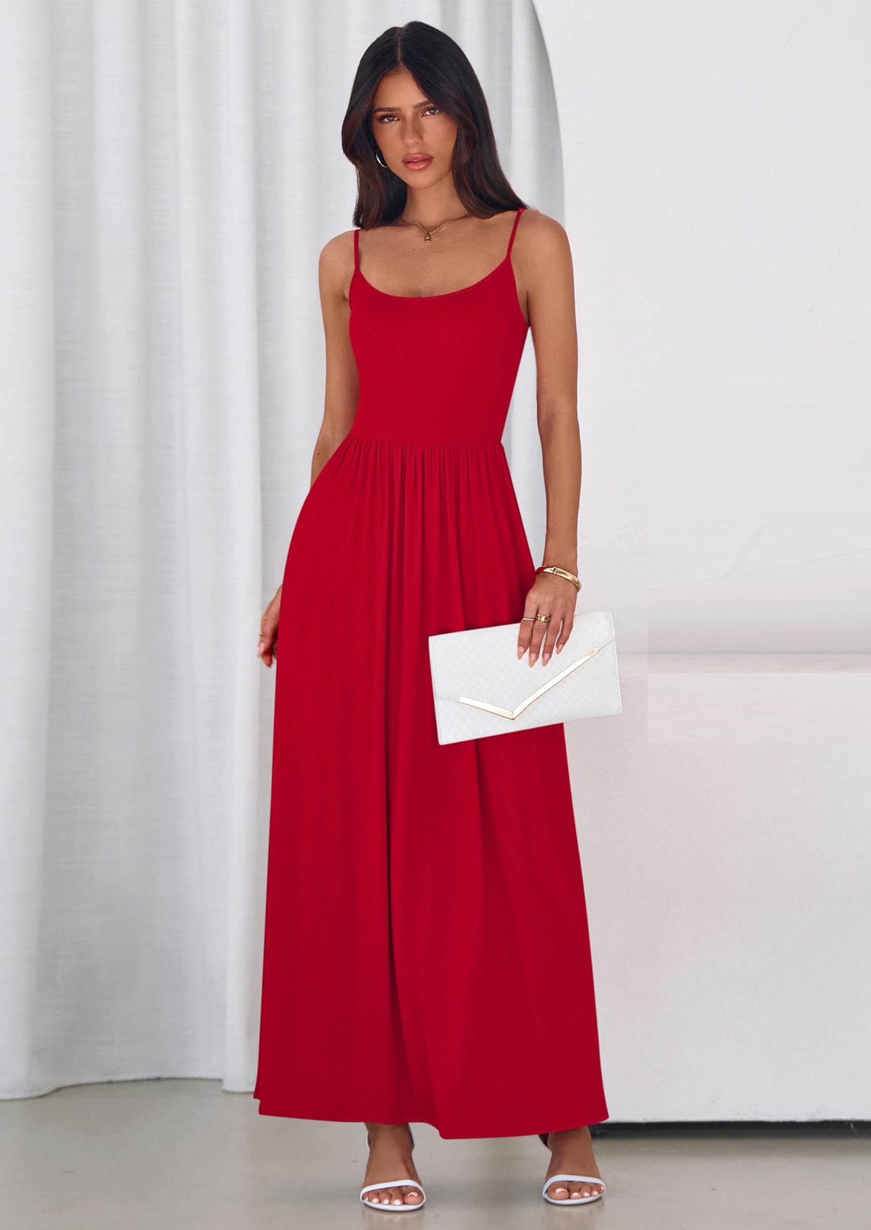 PRETTYGARDEN Womens Spaghetti Strap Maxi Dresses Sleeveless Summer Dress Long Casual Knit Flowy Beach Sundresses with Pockets PRETTYGARDEN