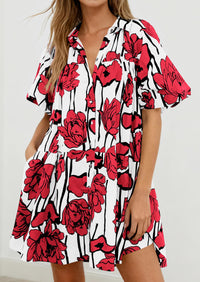 PRETTYGARDEN Womens Summer Dresses 2026 Casual Puff Sleeve Button Down Mini Shirt Dress Boho Floral Babydoll Sun Dress PRETTYGARDEN