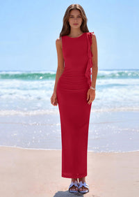 PRETTYGARDEN Women's Summer Maxi Dresses Sleeveless Ruffle Formal Wedding Guest Cocktail Mesh Bodycon Split Long Dress PRETTYGARDEN