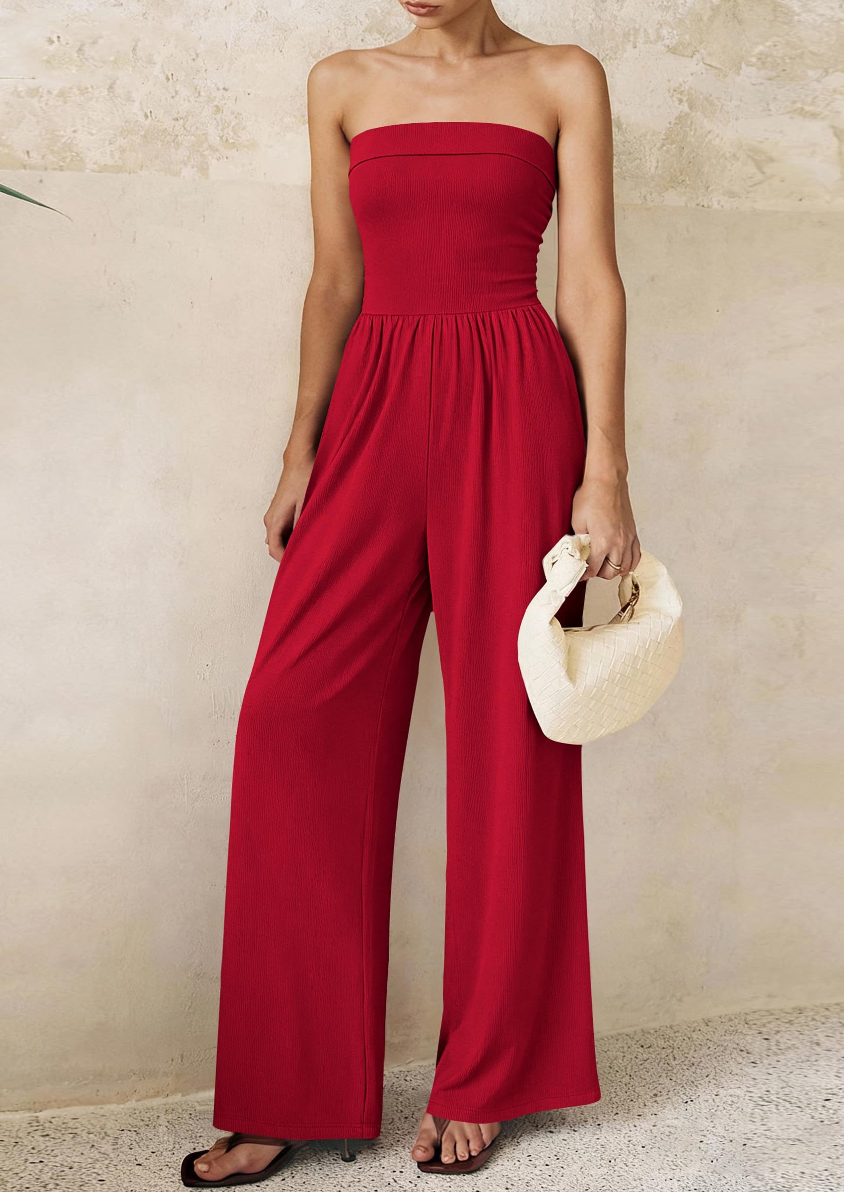 PRETTYGARDEN Tube Jumpsuits for Women Dressy Casual Off Shoulder Wide Leg Rompers Jumper One Piece Vacation Summer Outfits PRETTYGARDEN