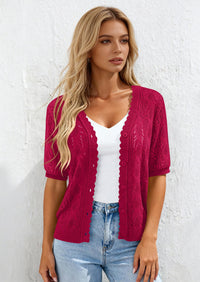 PRETTYGARDEN Short Sleeve Crochet Knit Summer Cardigans for Women Lightweight Button Down Hollow Out Sweater Beach Cover Up PRETTYGARDEN