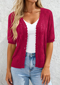 PRETTYGARDEN Short Sleeve Crochet Knit Summer Cardigans for Women Lightweight Button Down Hollow Out Sweater Beach Cover Up PRETTYGARDEN