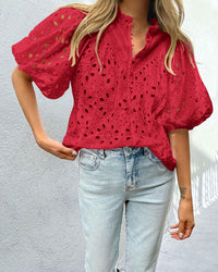 Hollow Out Lace Embroidered Blouse