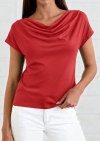 PRETTYGARDEN Blouses for Women Dressy Casual 2026 Summer Cowl Neck Short Sleeve Tops Spring Work Office Teacher Shirts PRETTYGARDEN