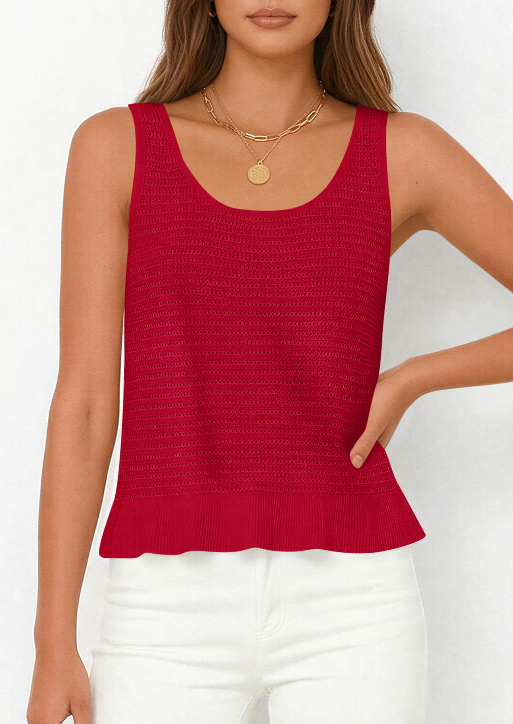 PRETTYGARDEN Womens Spring Crochet Tops Summer Sleeveless Scoop Neck Boho Sweater Tank Top Cute Beach Vacation Clothes PRETTYGARDEN