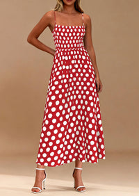 PRETTYGARDEN Womens Summer Dresses Spring Sleeveless Spaghetti Straps Casual Midi Dress Polka Dot Smocked Beach Sundress PRETTYGARDEN