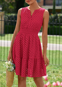 PRETTYGARDEN Women's Summer Dresses Sleeveless V Neck Eyelet Hollow Out Swing A Line Beach Vacation Sun Dress PRETTYGARDEN