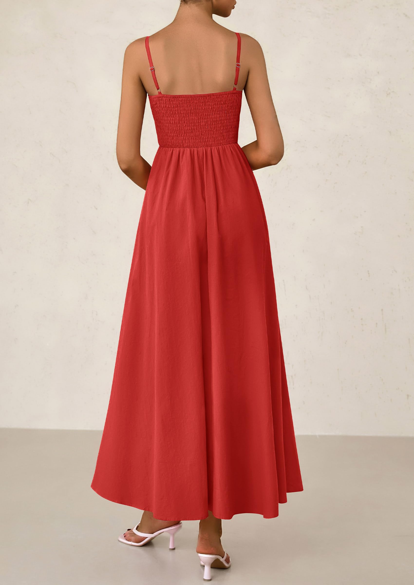 PRETTYGARDEN Women's Smocked Maxi Dresses Beach Sundress Casual Spaghetti Strap Swing A Line Long Flowy Dress