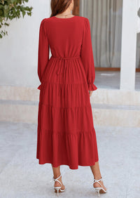 PRETTYGARDEN Women Fall Long Sleeve Smocked Maxi Dress Casual Square Neck Swiss Dot Tiered Ruffle Flowy Spring Pocket Dresses