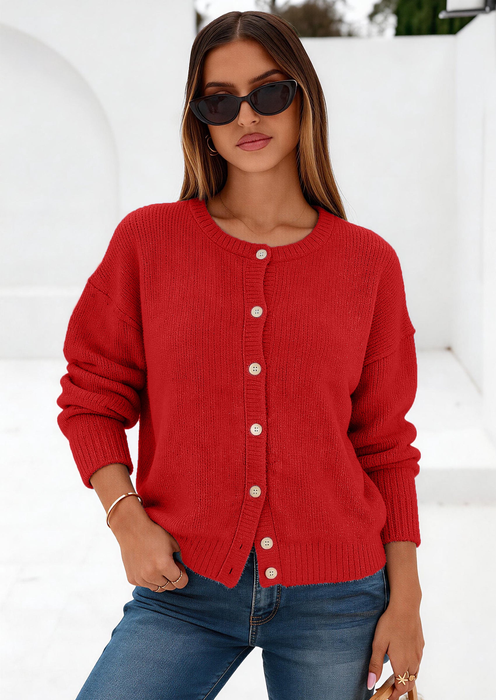 PRETTYGARDEN Long Sleeve Crewneck Button Down Womens Sweaters Fall Open Front Chunky Cardigan Sweaters for Women